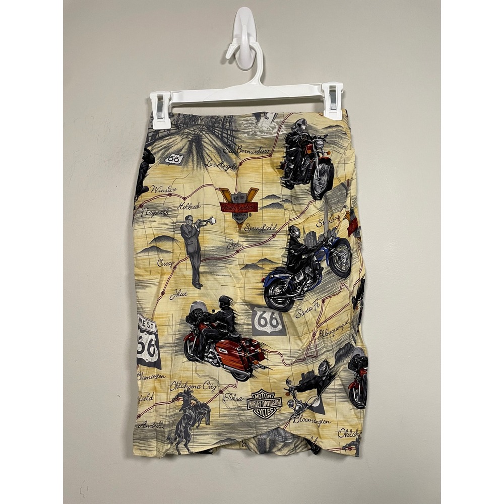 Vintage Harley Davidson Route‎ 66 Map Motorcycle Skirt Made in Hawaii Size XS